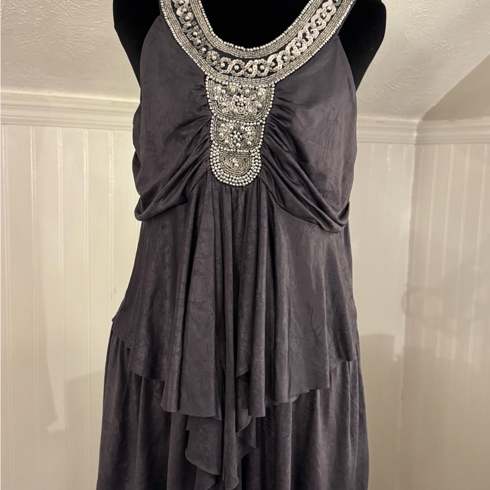 Studio Y Charcoal Asymmetrical Dress with Silver Accents